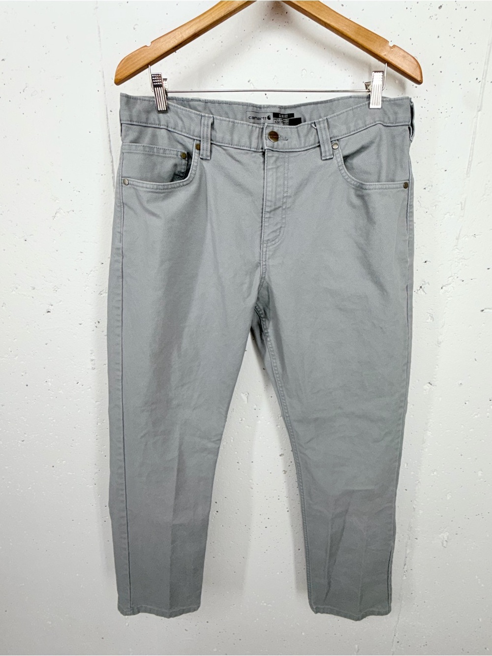 Carhartt Rugged Men’s 36 x 38.5 Gray Flex Slim Fit Duck 5-Pocket Tapered Work